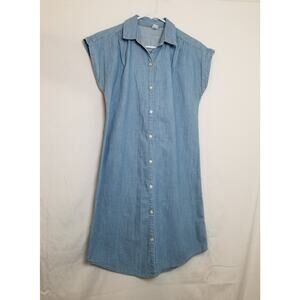 Old Navy Women's Blue Denim Shirt Dress Button Up Cap Sleeve 100% Cotton Size XS
